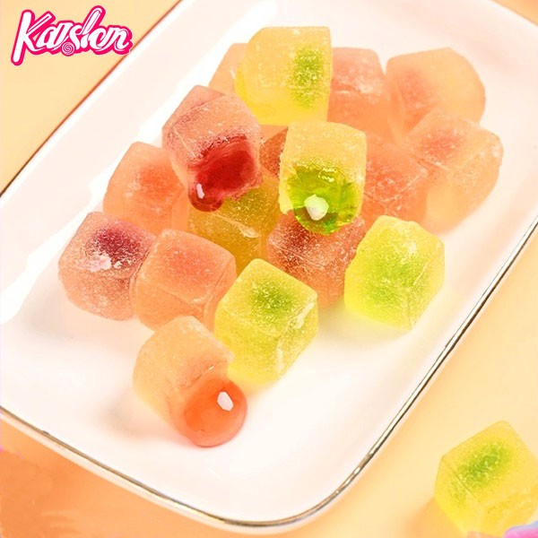 Cube shape fruit jam filled soft jelly gummy candy